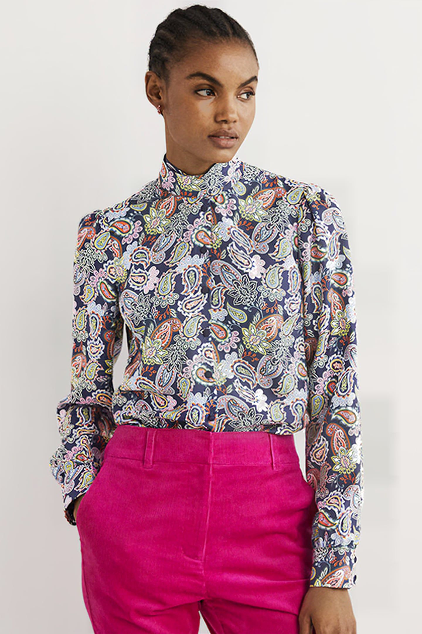 SILK TIE NECK BLOUSE NVY 1