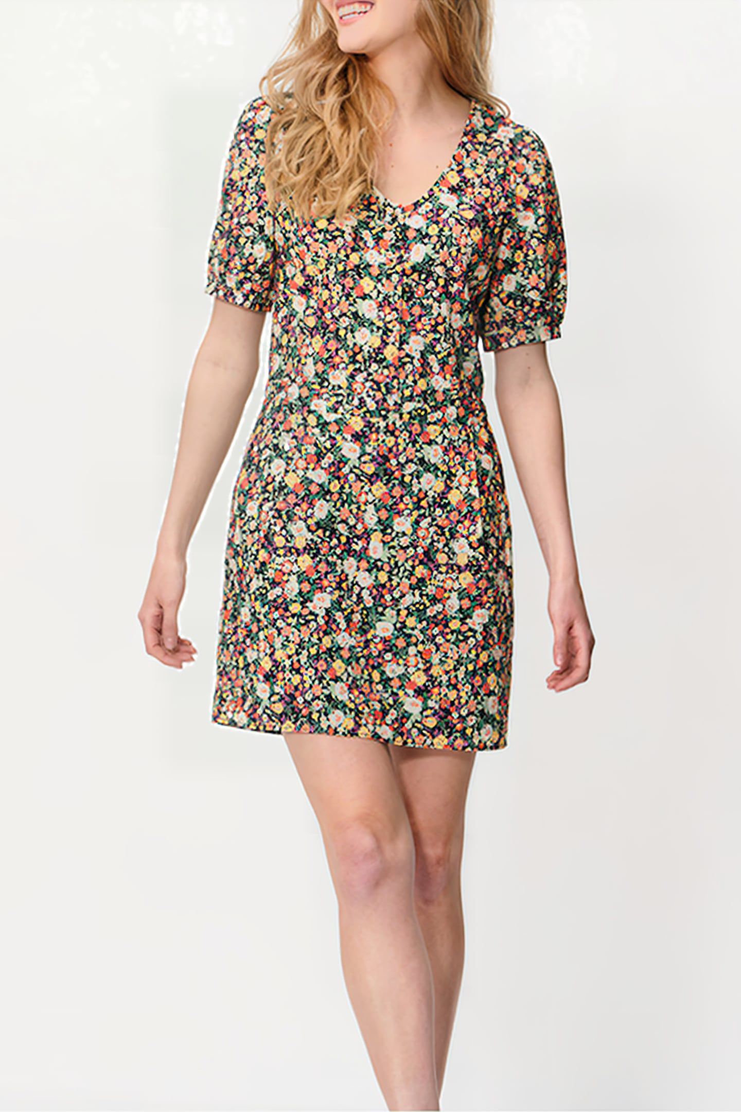 WATER PINK LONG DRESS + MULTICOLOURED FLORAL PRINT 1