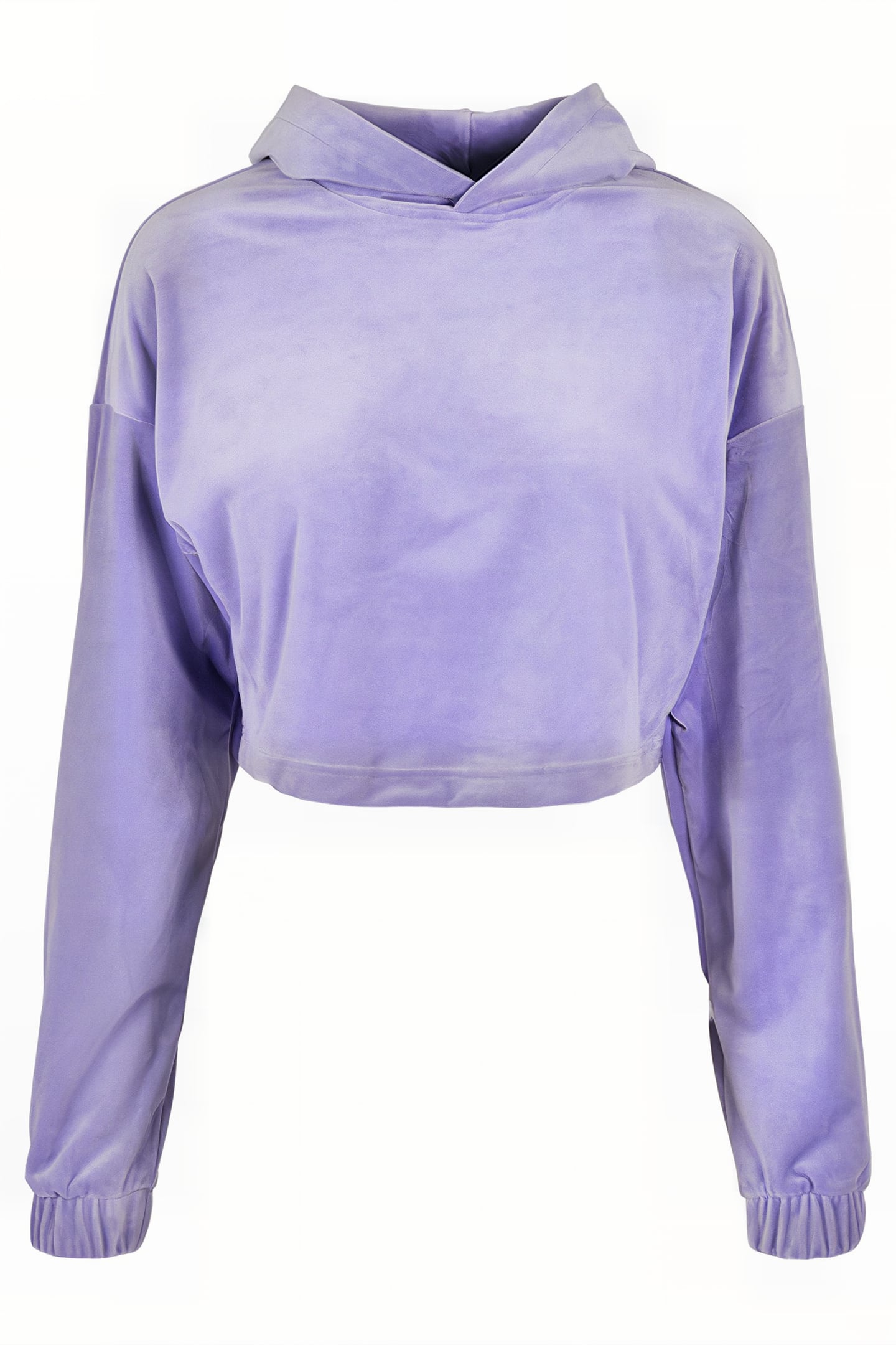 LADIES CROPPED VELVET OVERSIZED HOODY LAVENDER 1