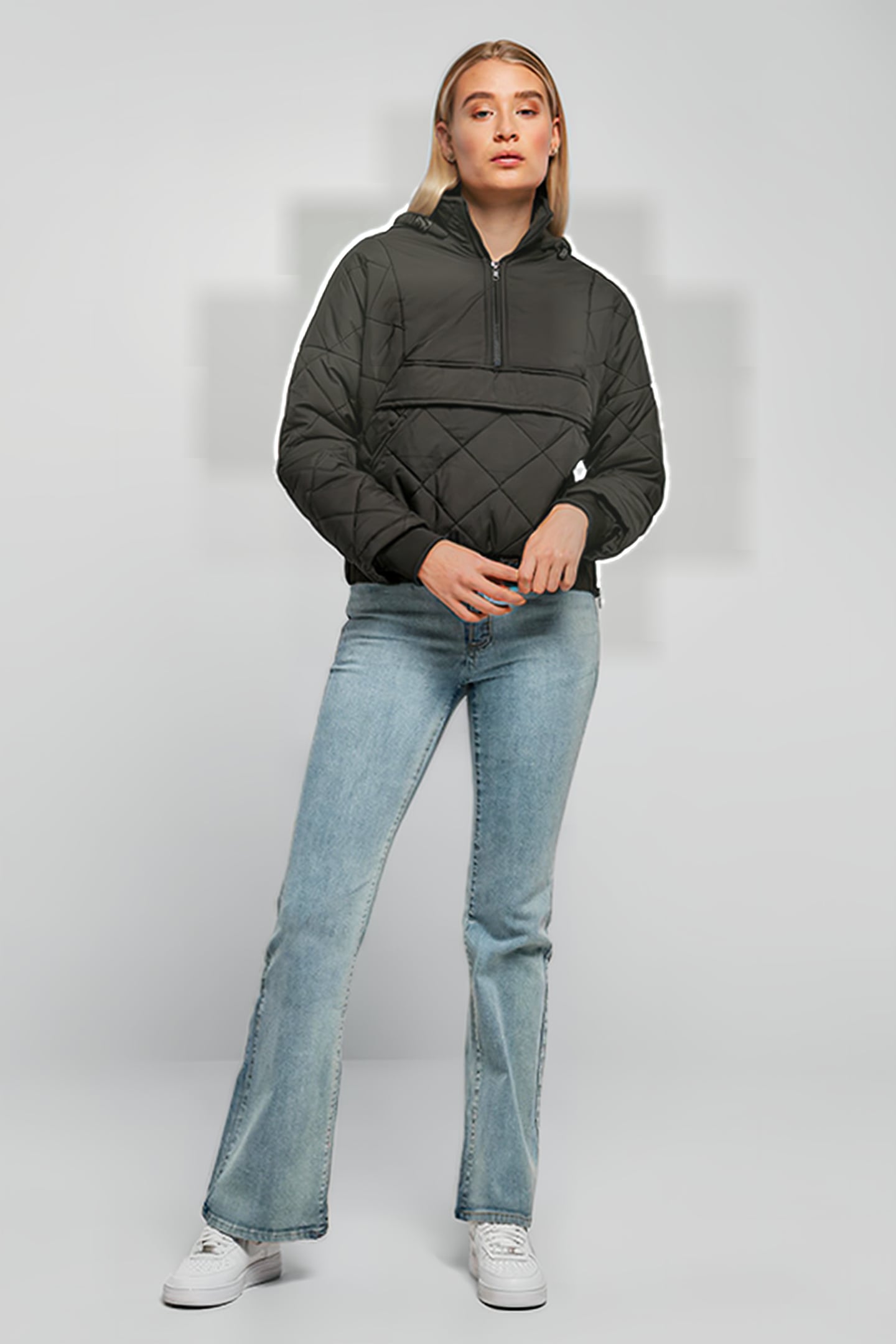 LADIES OVERSIZED DIAMOND QUILTED PULL OVER JACKET BLACK 4