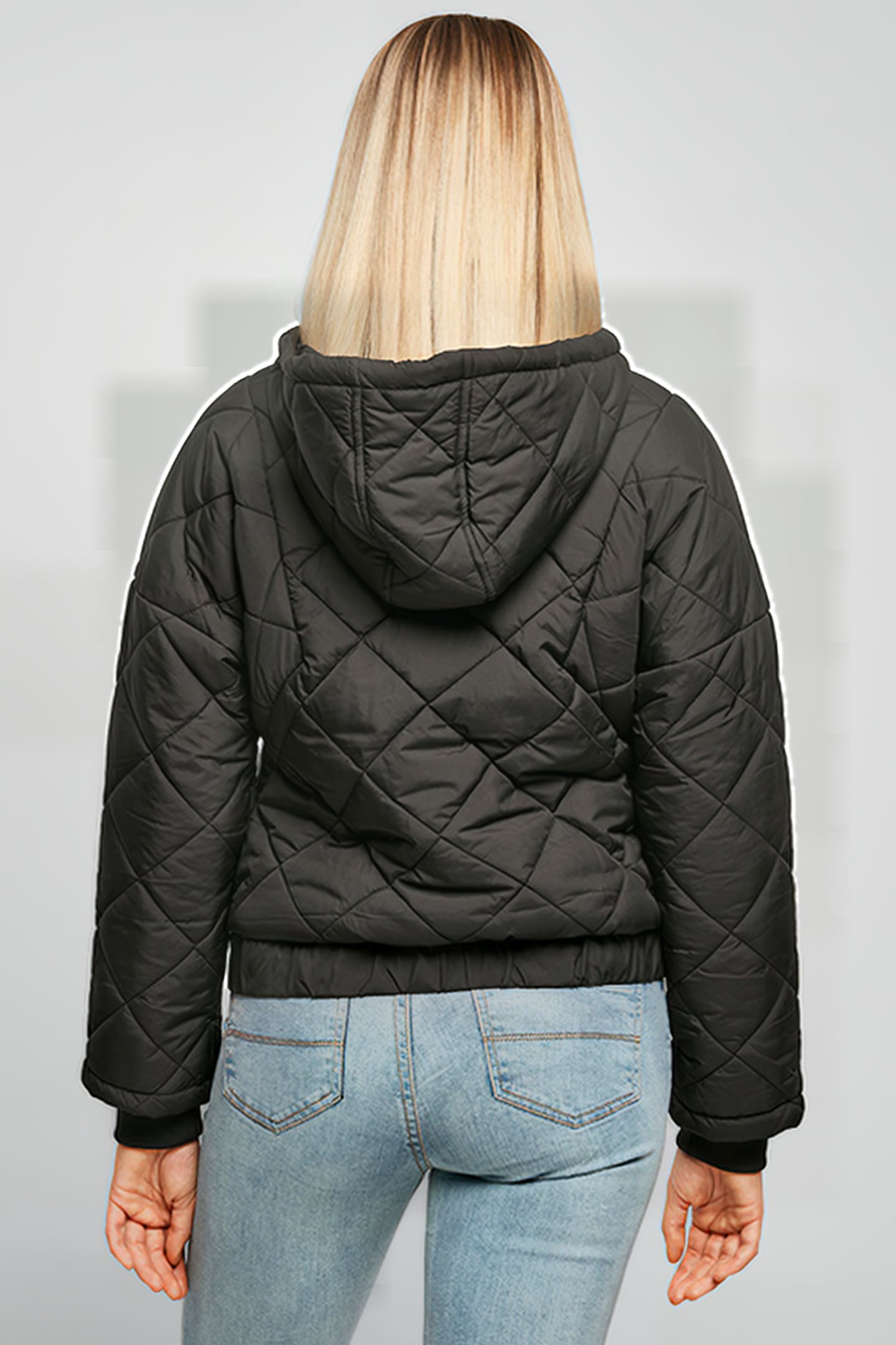 LADIES OVERSIZED DIAMOND QUILTED PULL OVER JACKET BLACK 3