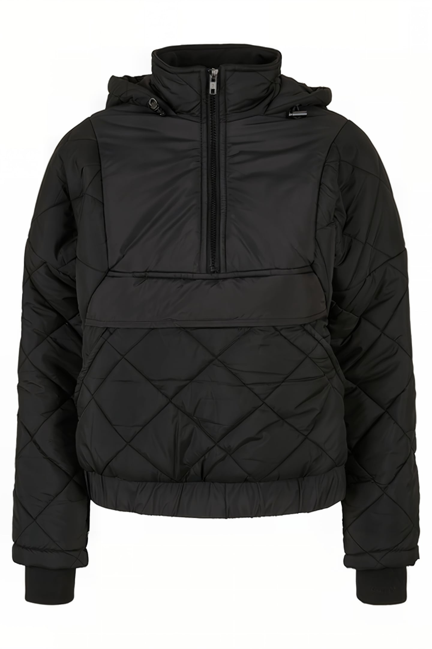 LADIES OVERSIZED DIAMOND QUILTED PULL OVER JACKET BLACK 1