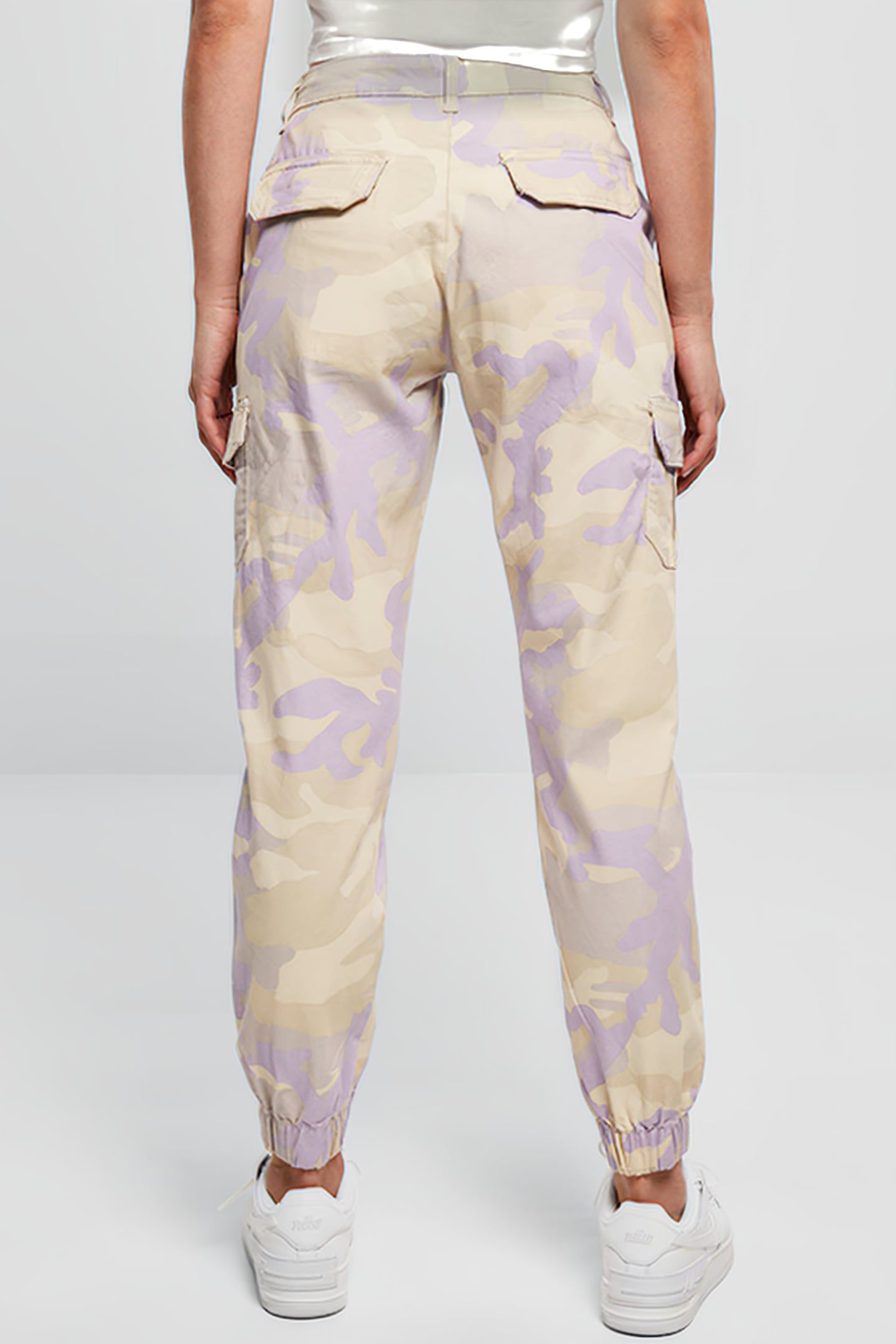 LADIES HIGH WAIST CAMO CARGO PANTS LILACCAMO 3