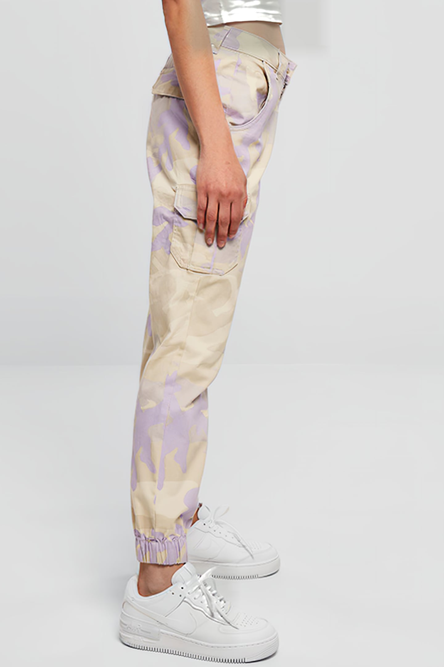LADIES HIGH WAIST CAMO CARGO PANTS LILACCAMO 5
