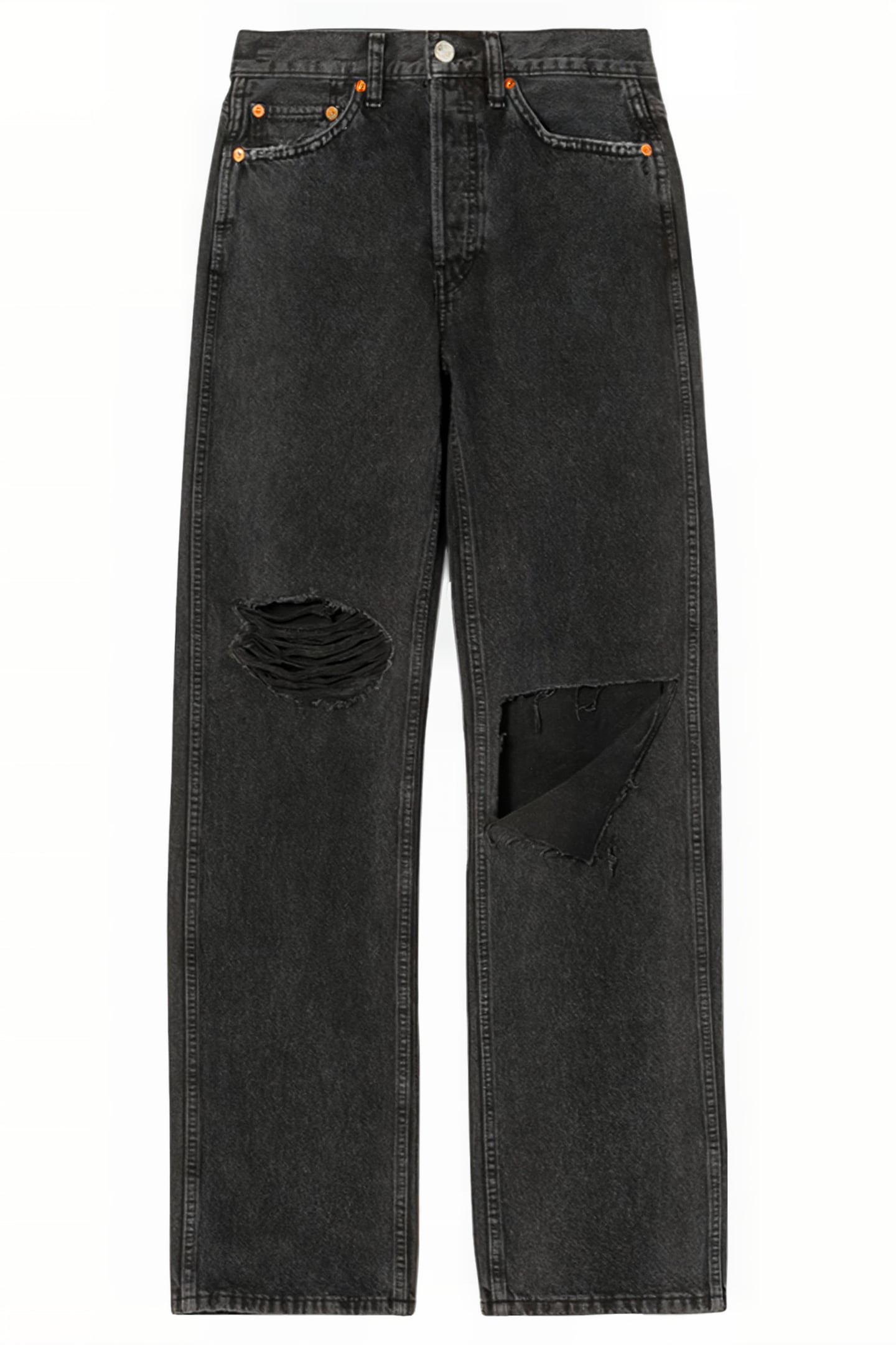 90S HIGH RISE LOOSE WASHED BLK WITH RIP 1