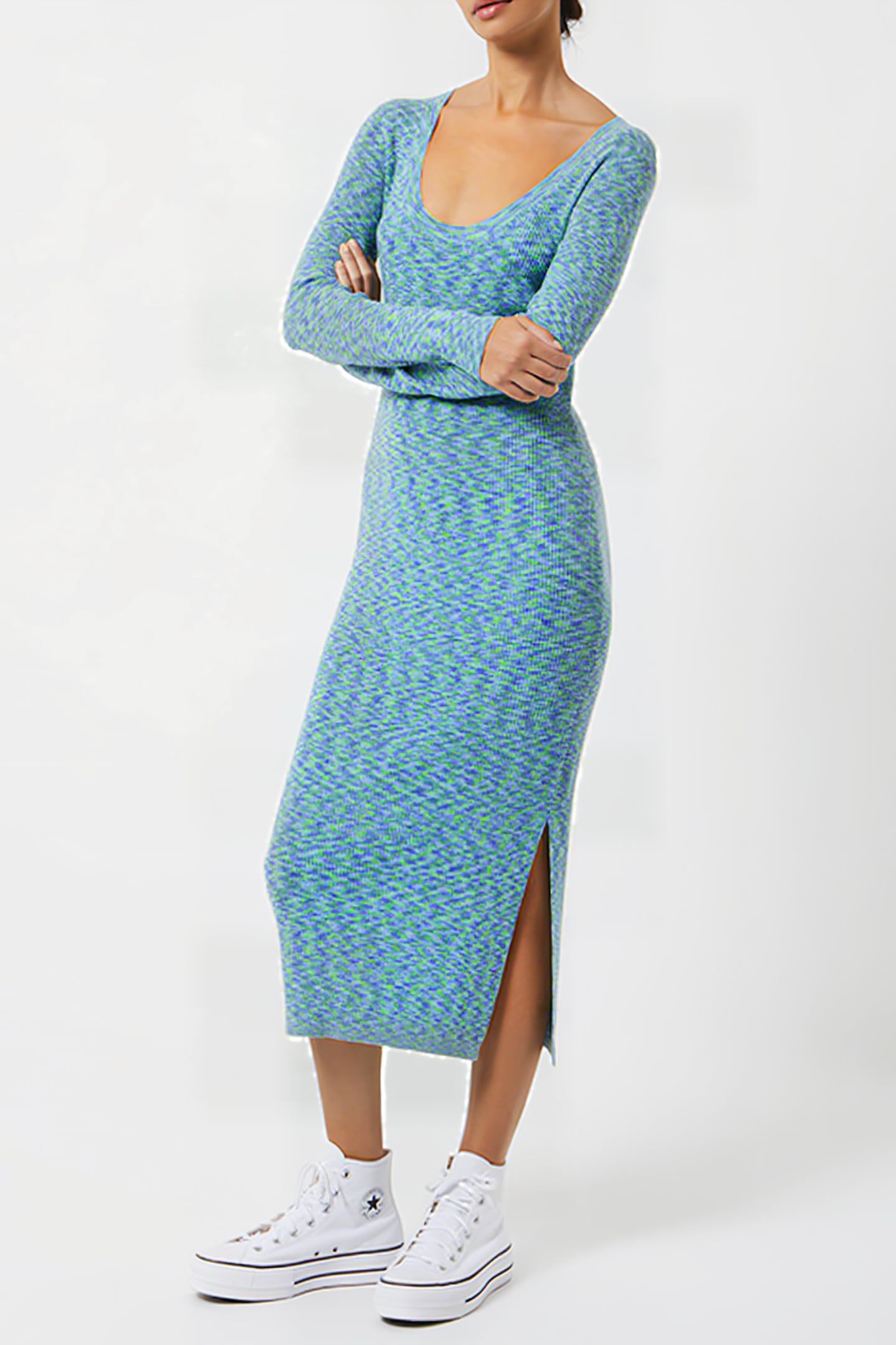 JANNA SPACE DYE MIDI DRESS GREEN FLASH MULTI 3