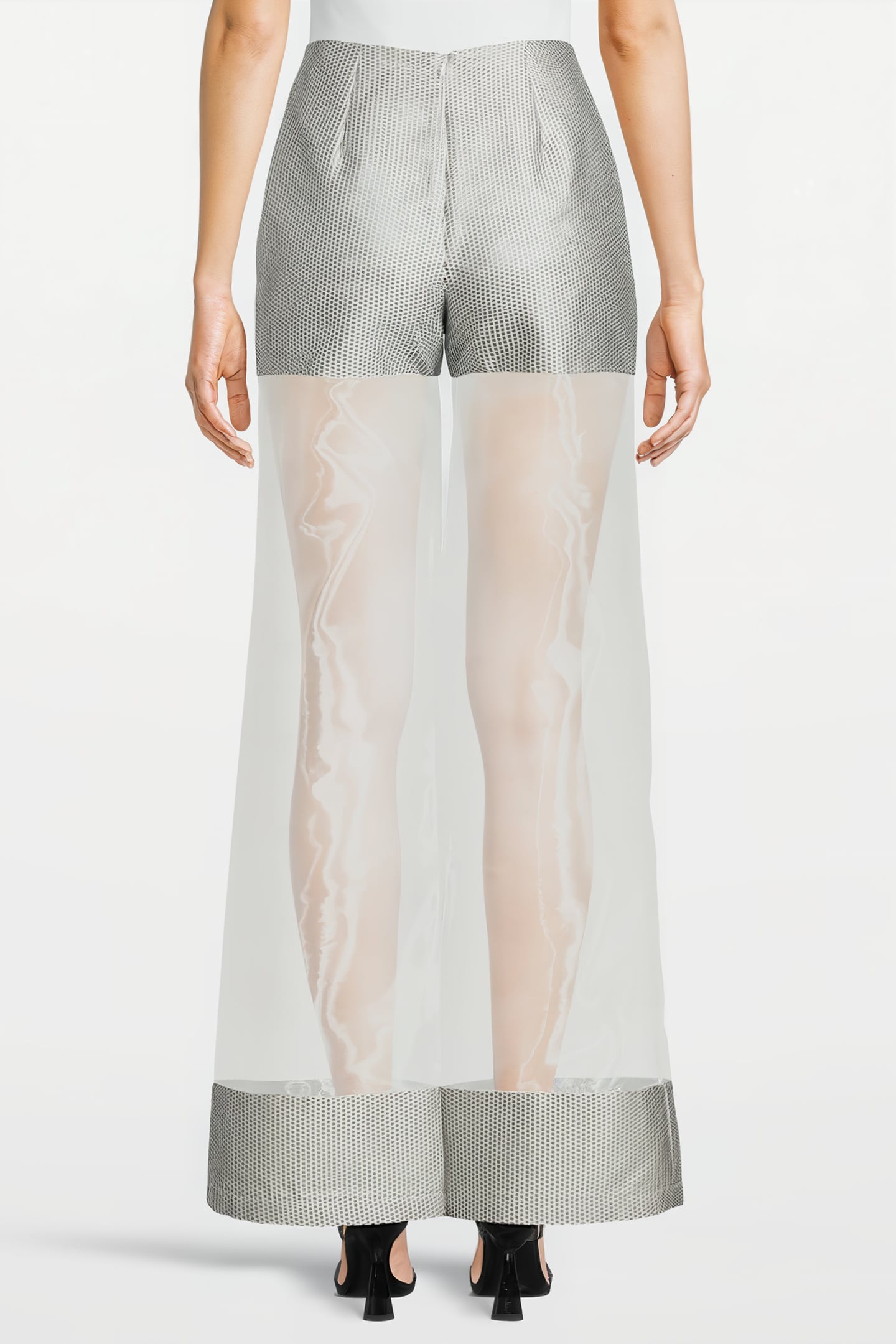 WOMEN‘S TRANSPARENT FABRIC TROUSERS SILVER GRAY/WHITE 2
