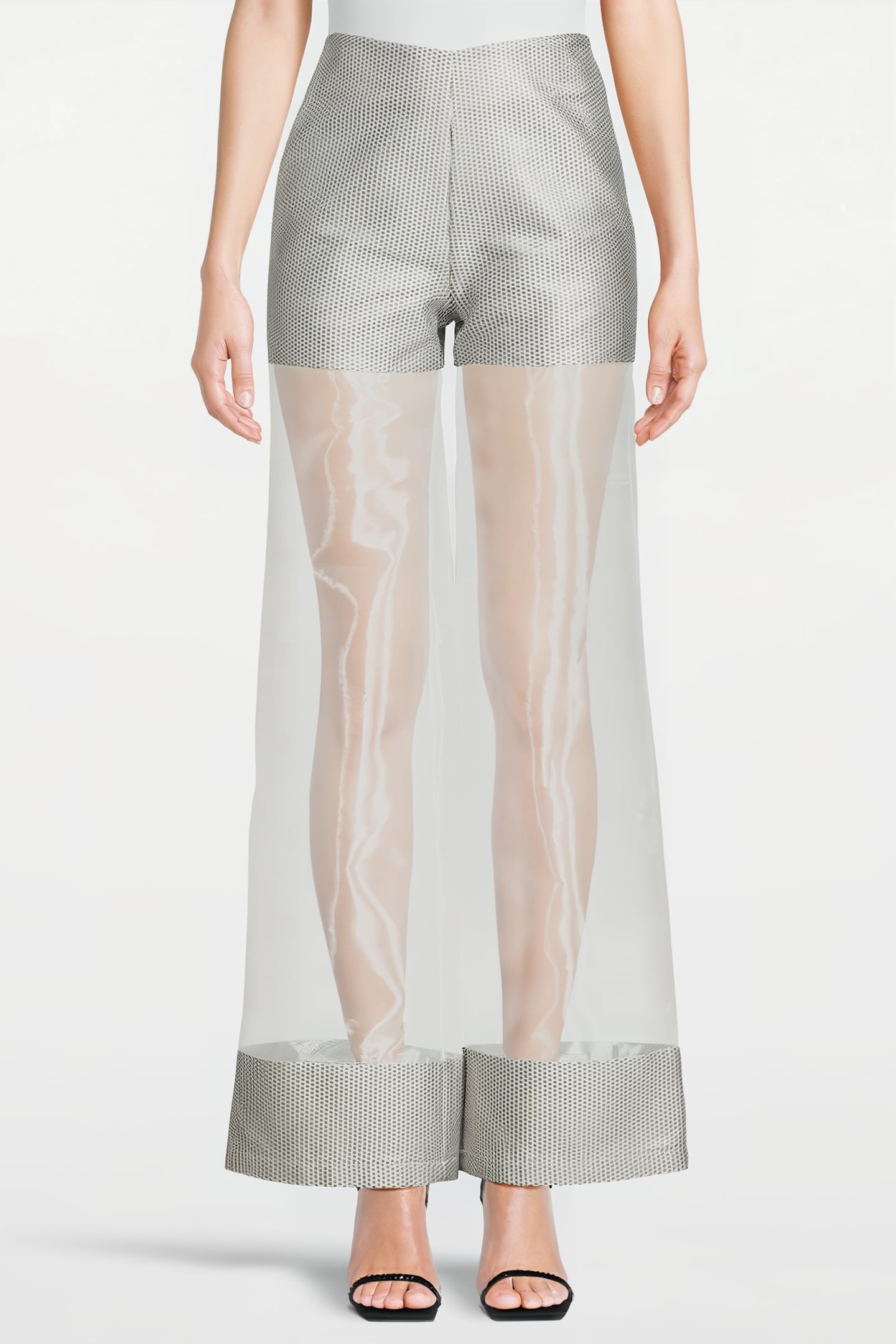 WOMEN‘S TRANSPARENT FABRIC TROUSERS SILVER GRAY/WHITE 1