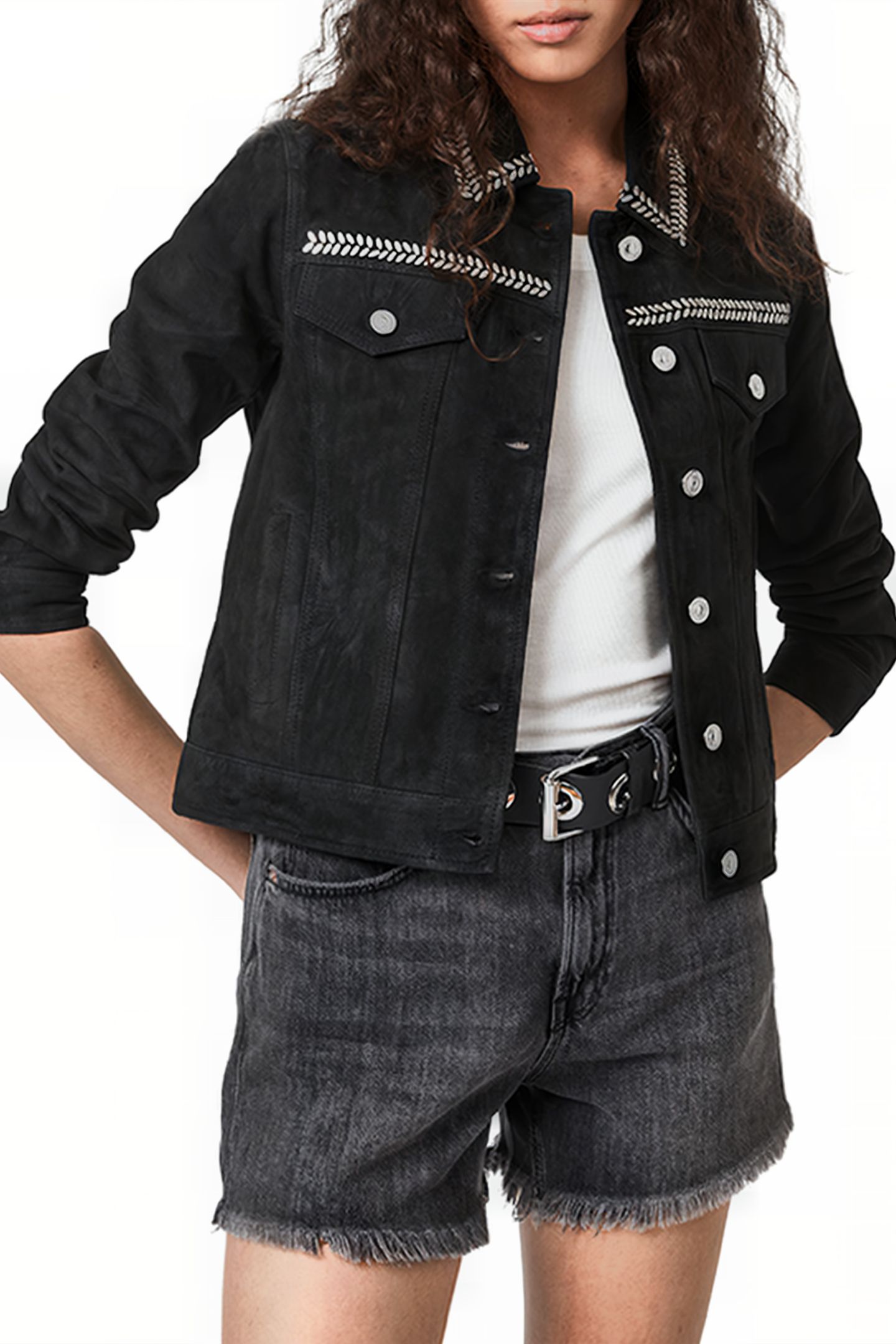 DELVY SUEDE TRUCKER WASHED BLACK 1