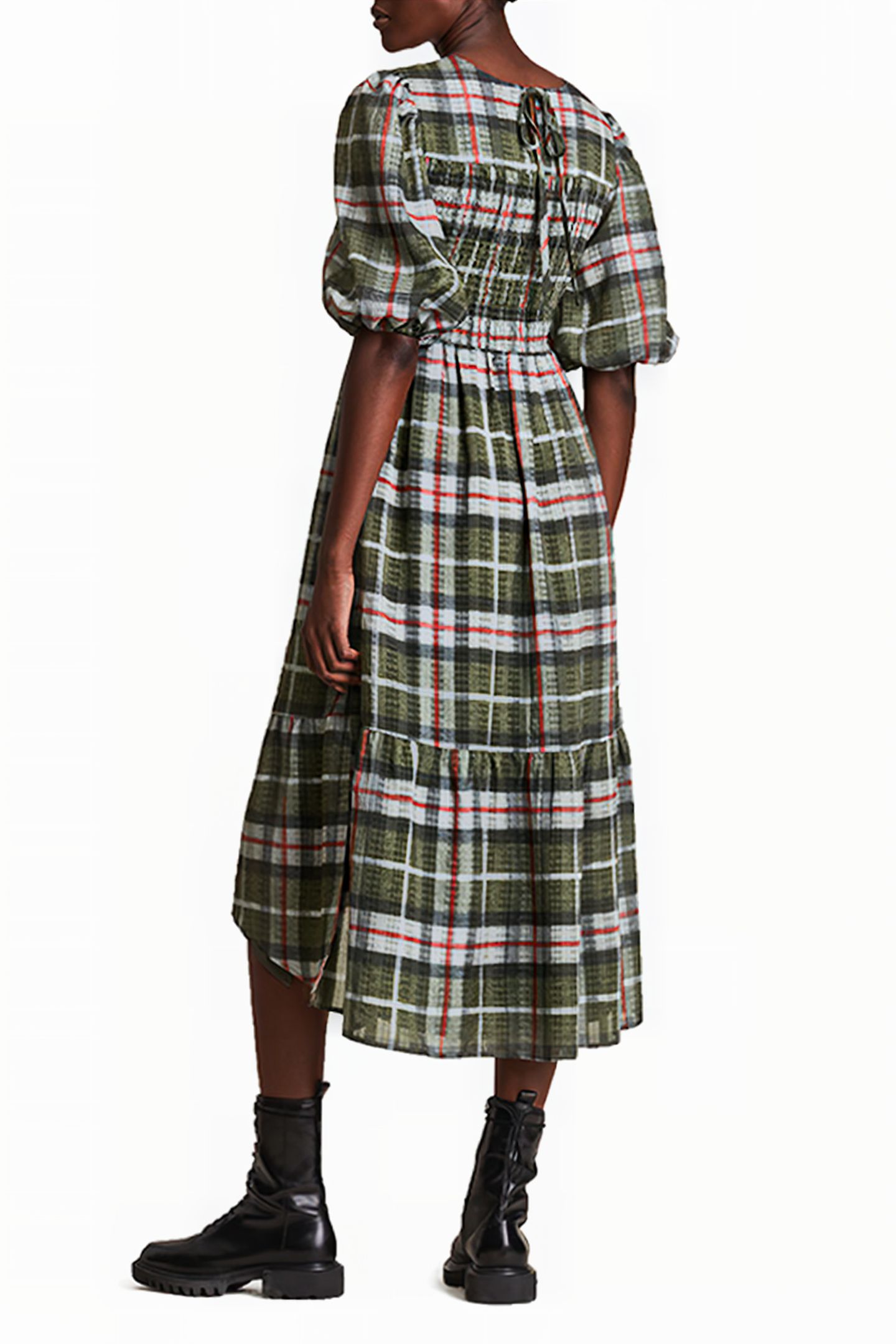SADIE CHECK DRESS KHAKI GREEN 2