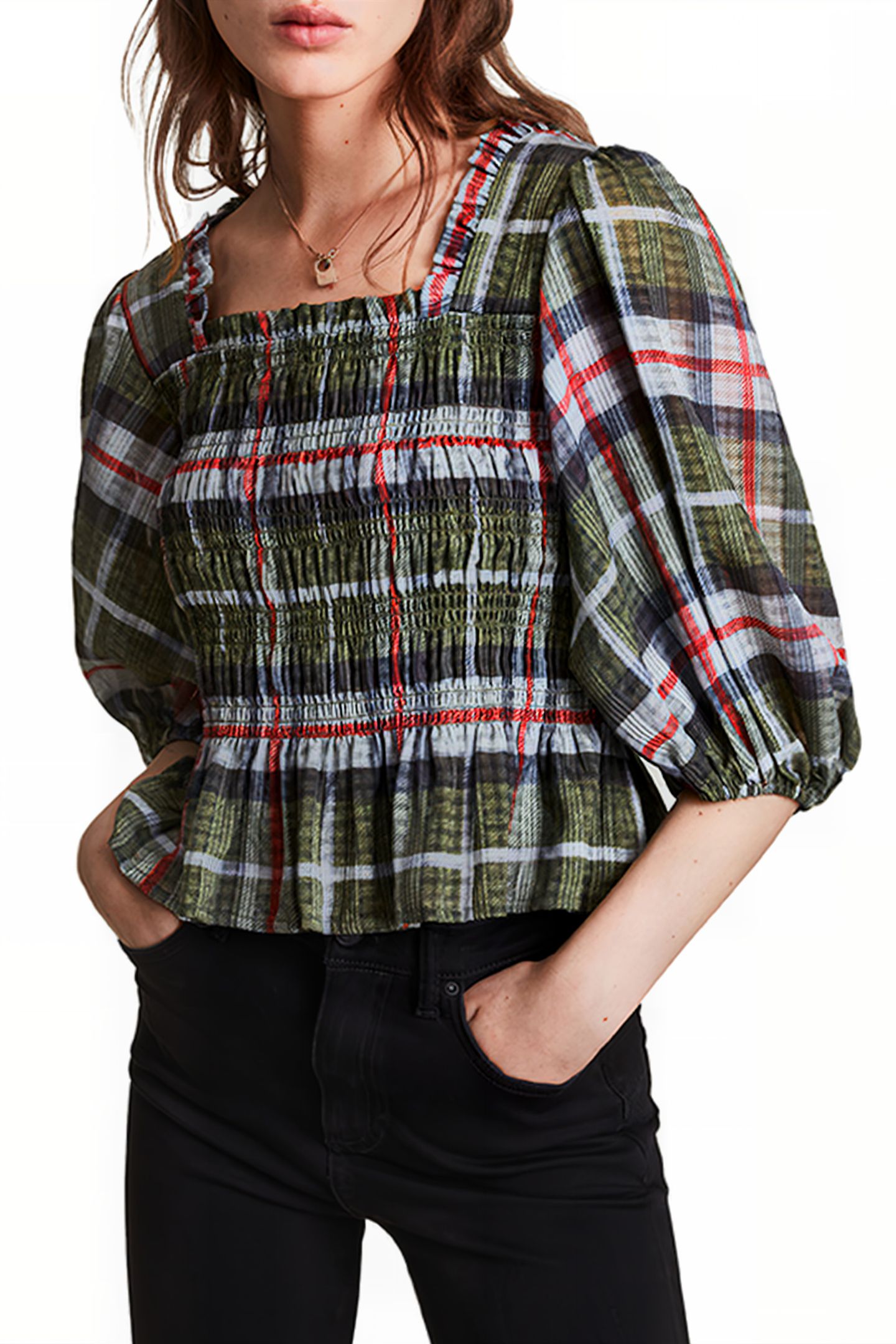 LIA CHECK TOP KHAKI GREEN 1