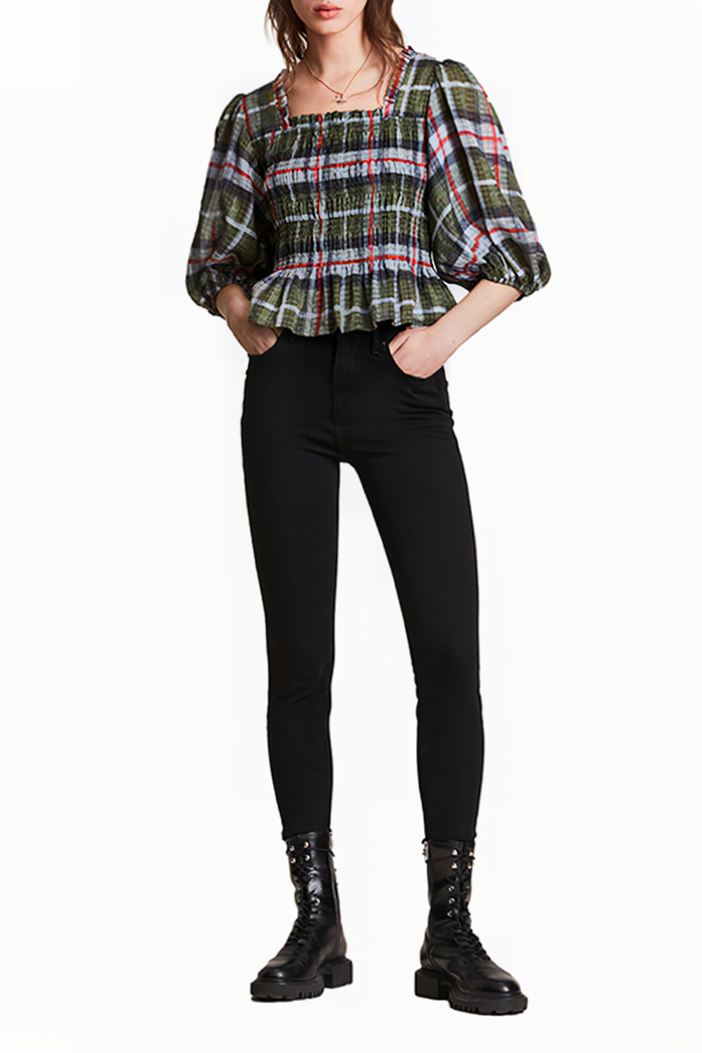 LIA CHECK TOP KHAKI GREEN 2