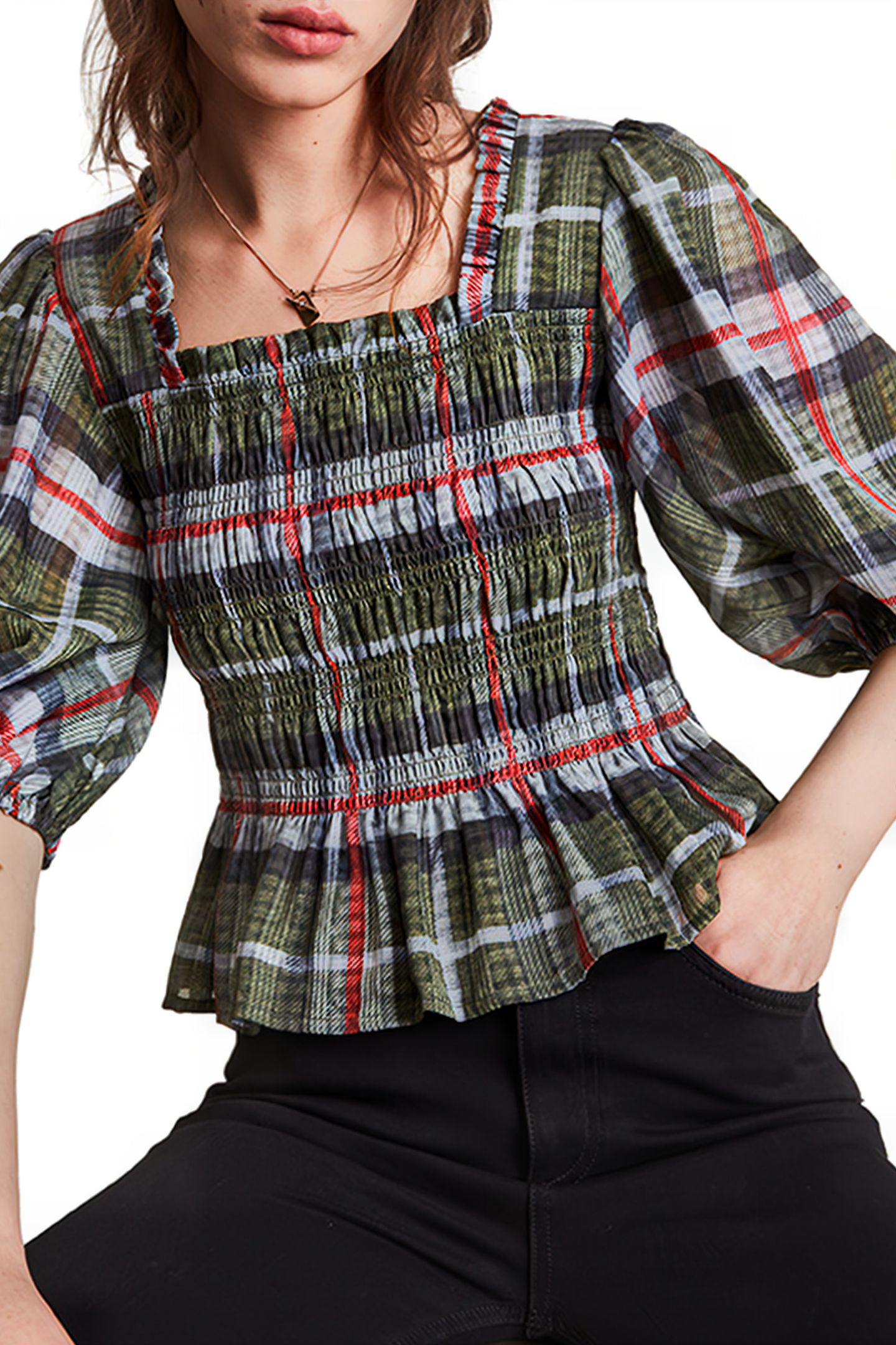 LIA CHECK TOP KHAKI GREEN 5