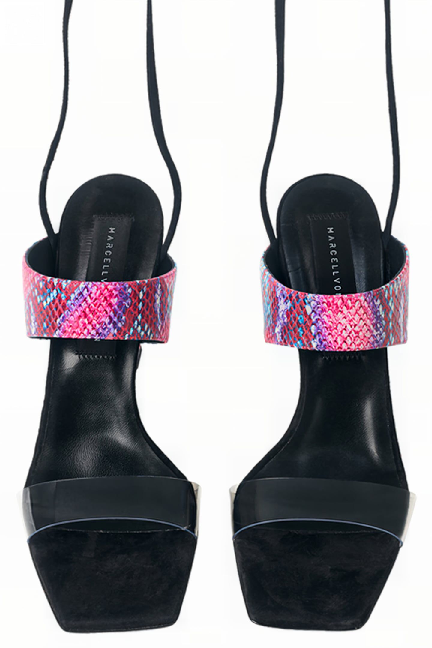 PYTHON-EMBOSSED LACE-UP SANDALS RED SNAKE 3