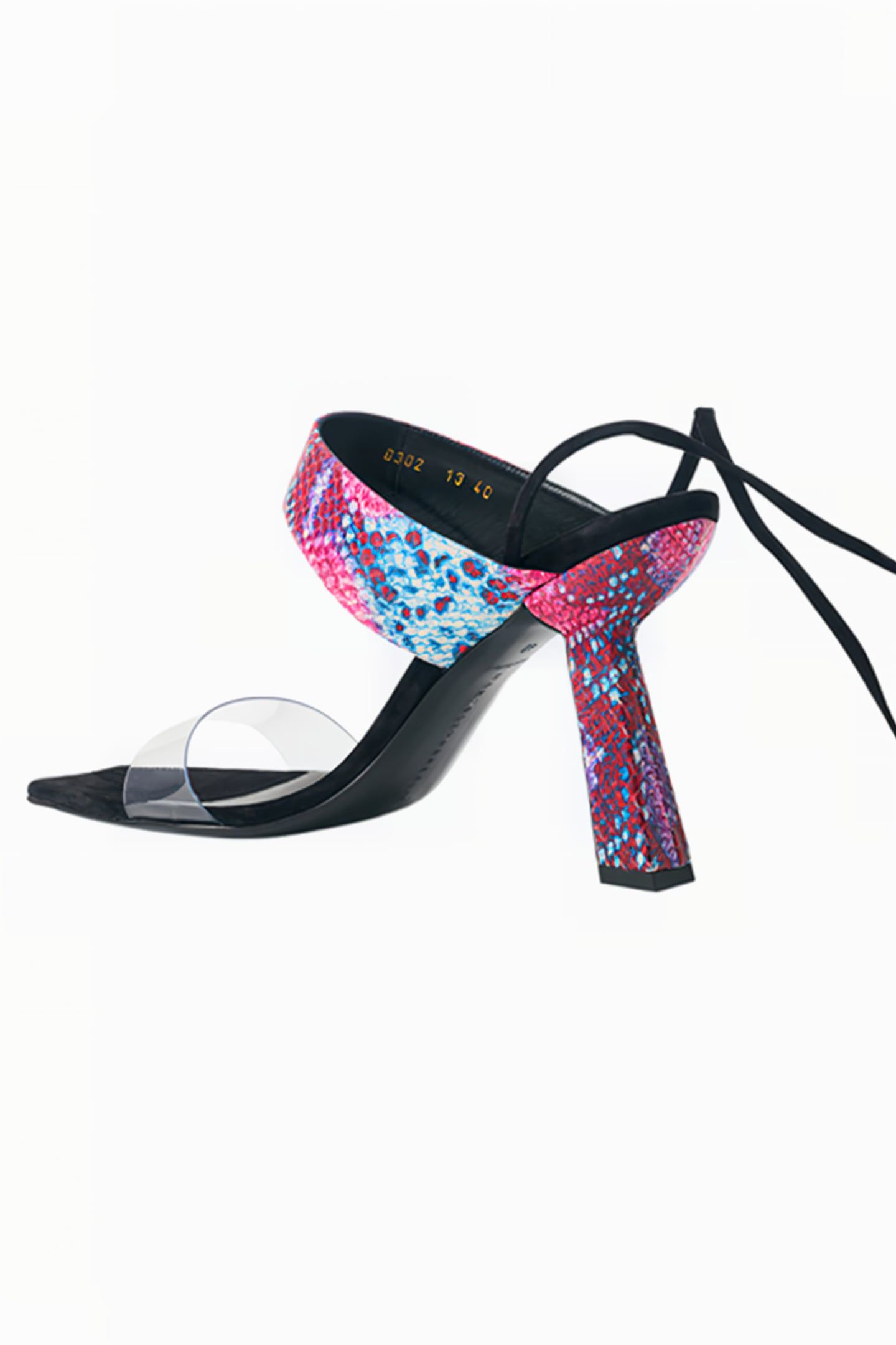 PYTHON-EMBOSSED LACE-UP SANDALS RED SNAKE 4