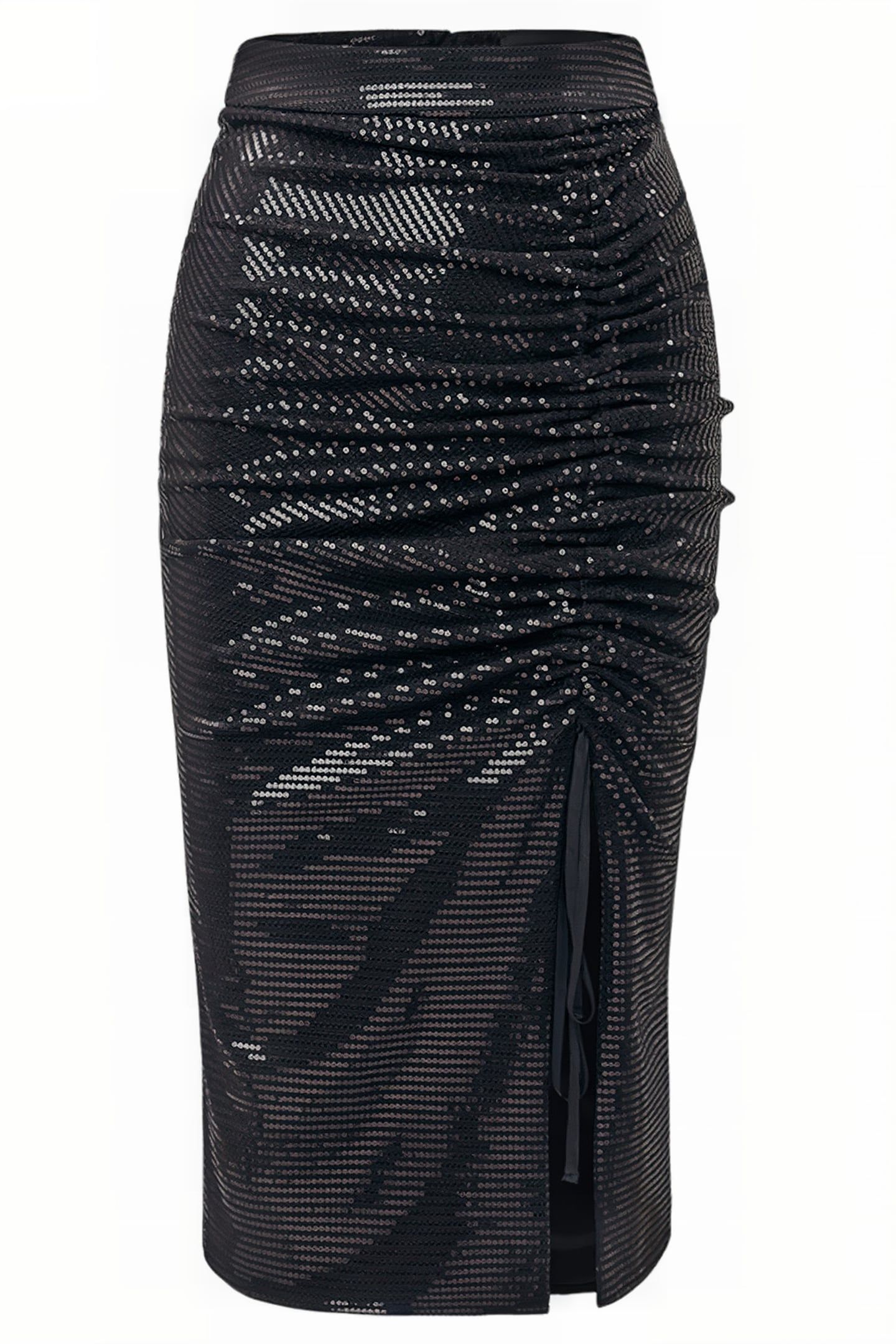 SEQUIN GATHERED SKIRT BLACK 4