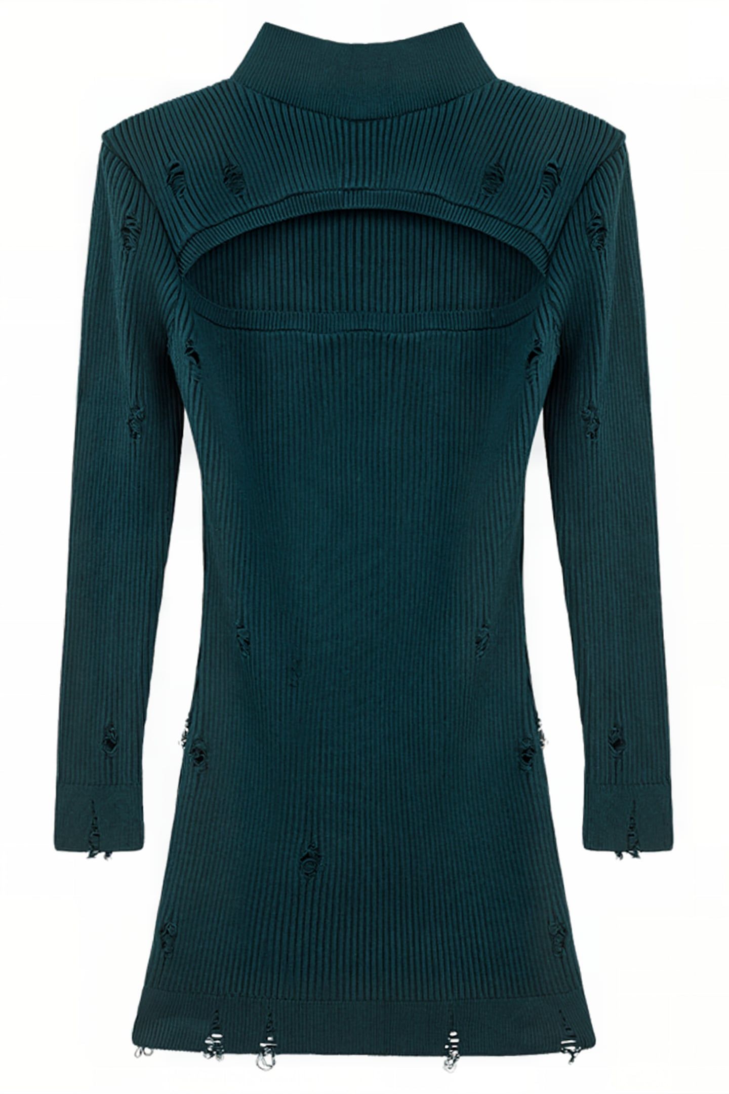 CUT-OUT MINI KNIT DRESS DARK GREEN 4