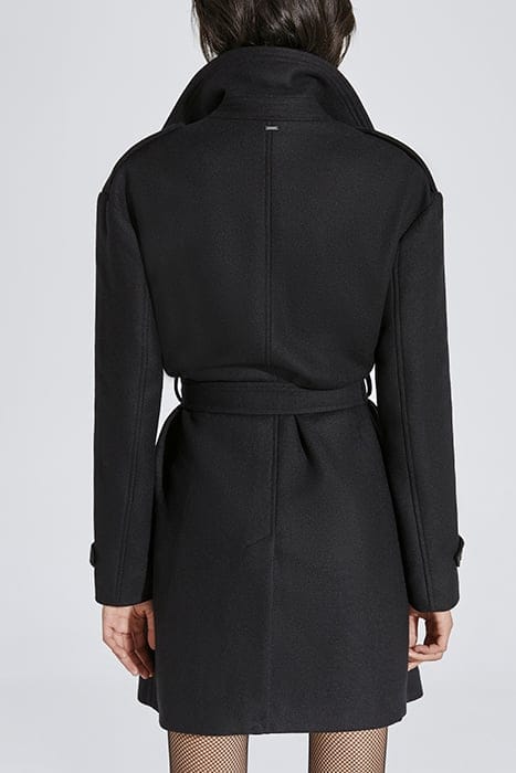 BLACK WOOL BLEND LONG TRENCH COAT + FAUX LEATHER 2