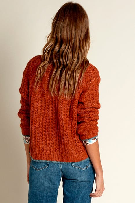 V-NECK FANCY BTN RGL CARDI LS ORANGE 3