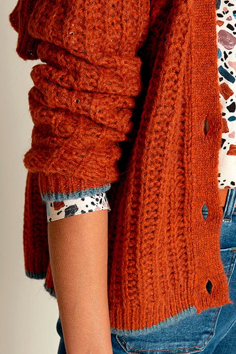 V-NECK FANCY BTN RGL CARDI LS ORANGE 5