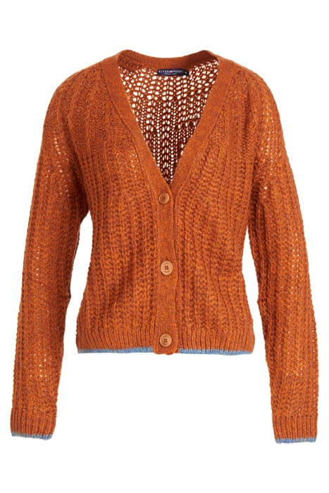 V-NECK FANCY BTN RGL CARDI LS ORANGE 1