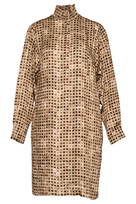 SMOCK COLLAR SHORT LS DRESS BROWN 1
