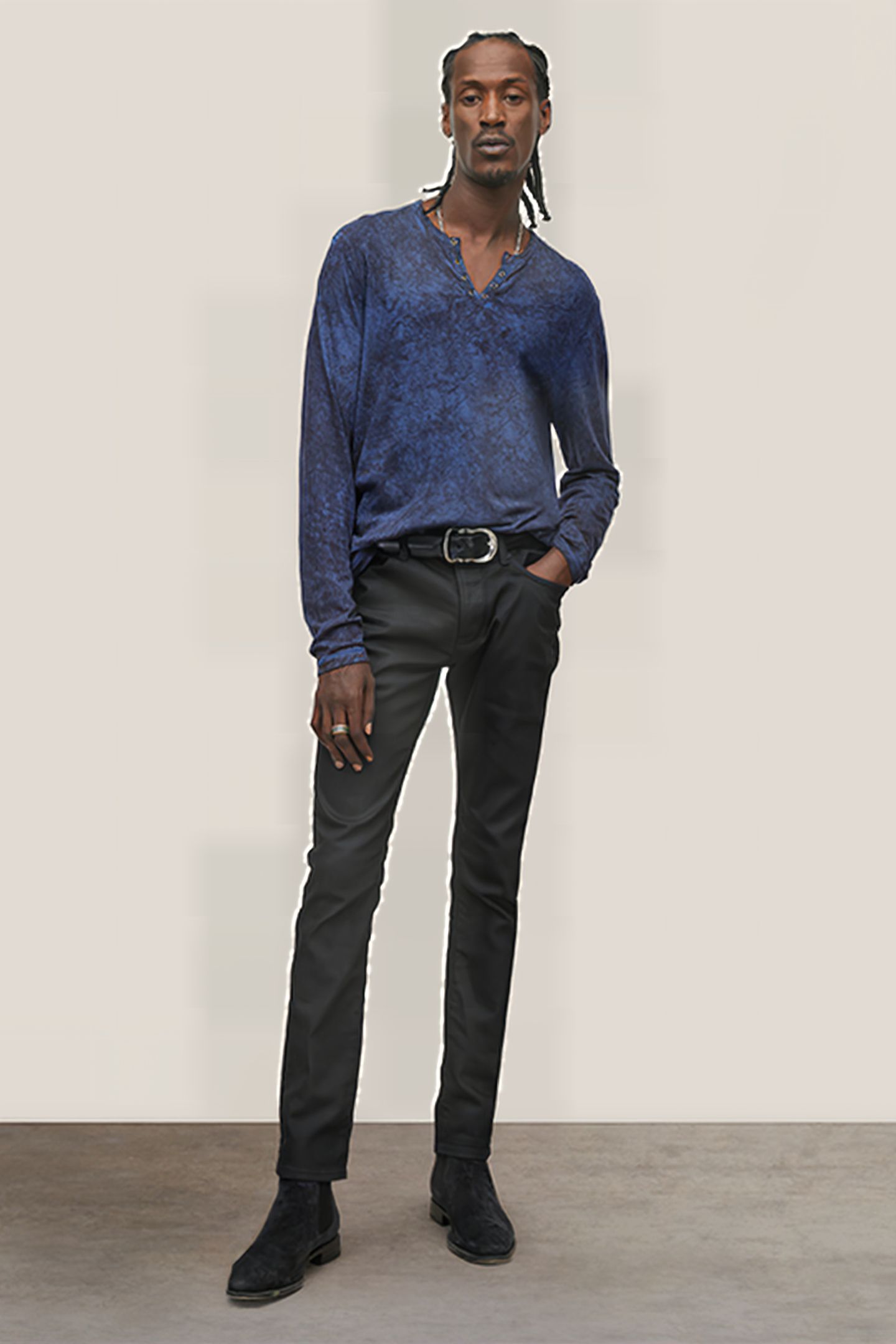 ASH LS GROMMET HENLEY WITH CARBON WASH TWILIGHT BLUE 3