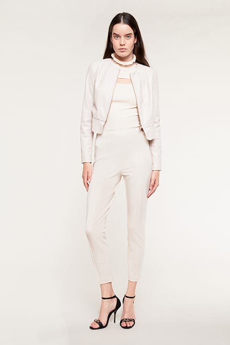 PEPLUM FEATURE, FAUX LEATHER JACKET BEIGE 2