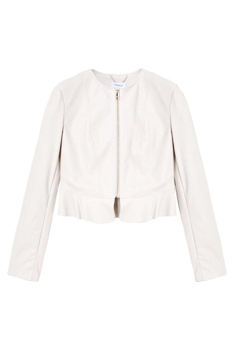 PEPLUM FEATURE, FAUX LEATHER JACKET BEIGE 1