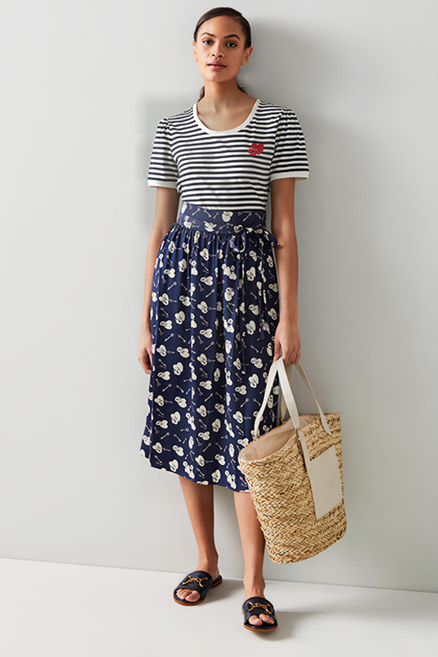 VALERIE MIDI SKIRT NAVY/CREAM 1