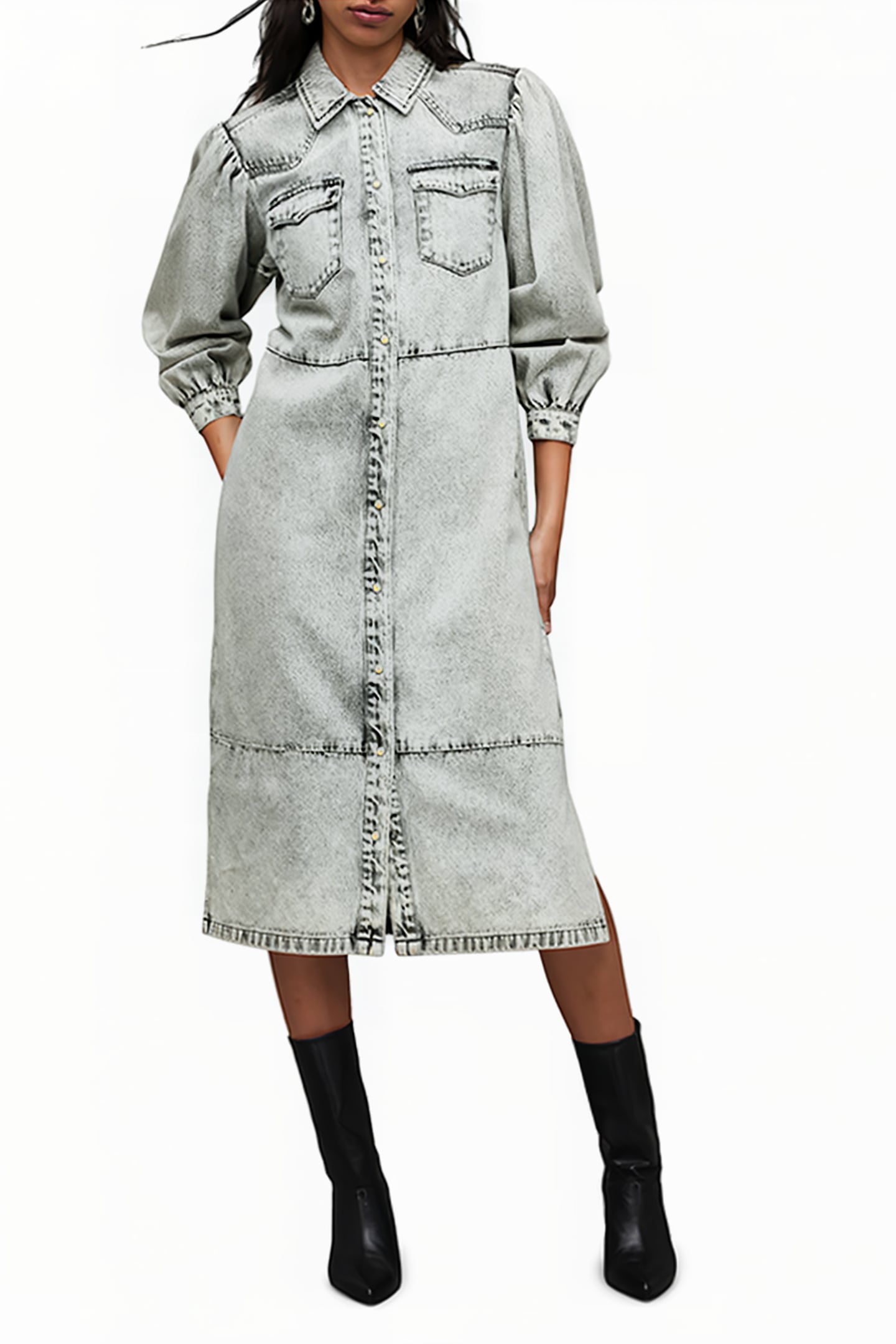 AVA DENIM DRESS SNOW GREY 1