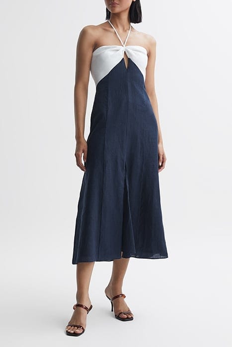 SIAN MIDI DRESS — NAVY/WHITE 1