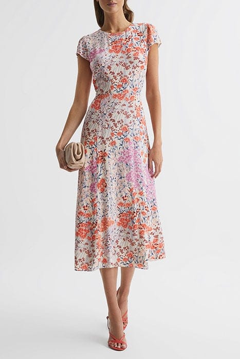 LUNA MIDI DRESS — CORAL/WHITE 3