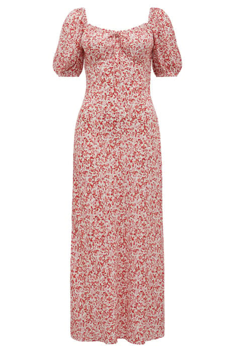 LORELAI RUCHED FRONT MIDI DRESS RED WESTBURY DITSY 5