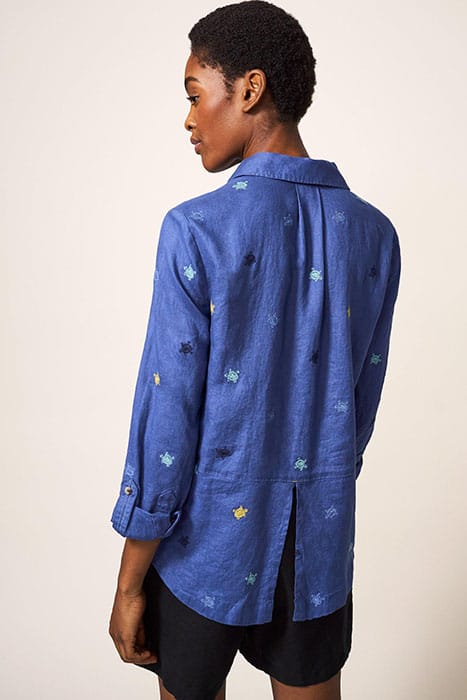 LAYLA EMB LINEN SHIRT BLUE MLT 2