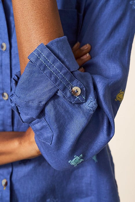 LAYLA EMB LINEN SHIRT BLUE MLT 4