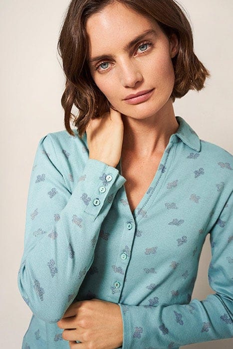 ROSIE RIB JERSEY SHIRT TEAL PRINT 4