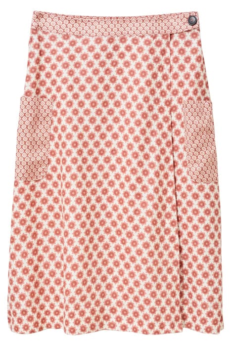 WILMA LINEN WRAP SKIRT RED MLT 4
