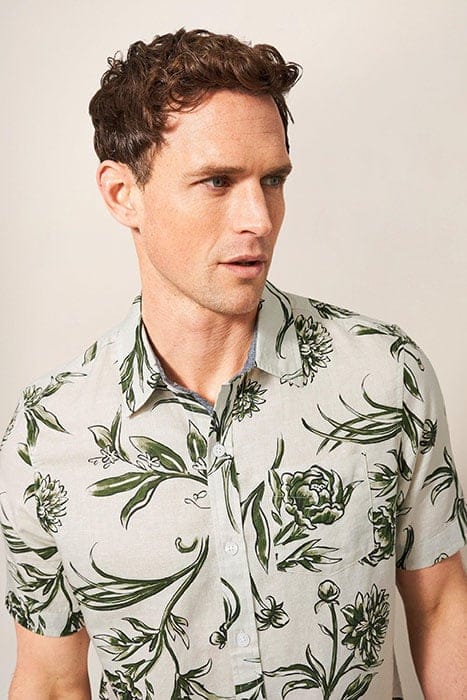 LEAF PRINTED SLIM FIT SHIRT KHAKI GREEN 3