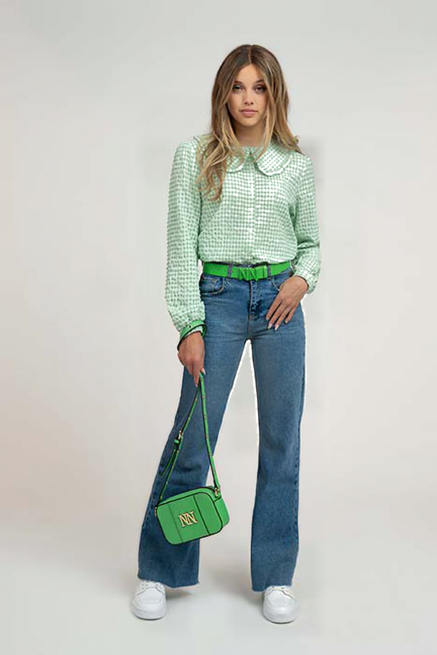 RACHEL CHECK BLOUSE BRIGHT SAGE GREEN 1