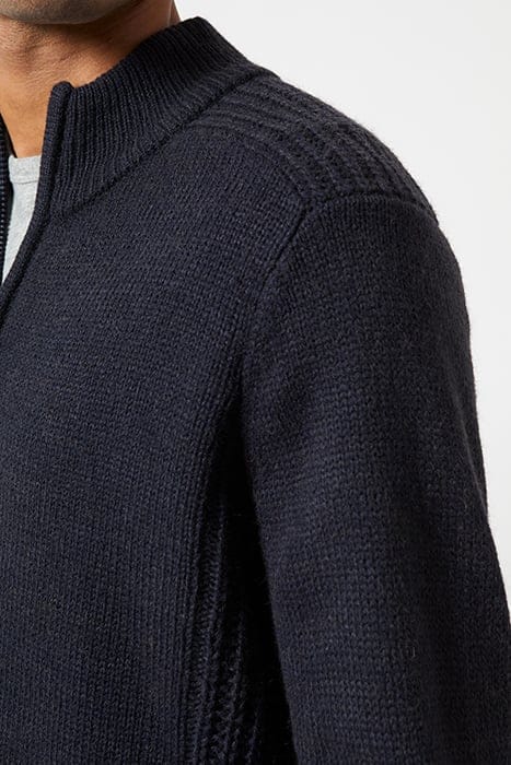 ZIP THROUGH CONTRAST STITCH KNIT JUMPER DARK NAVY 4