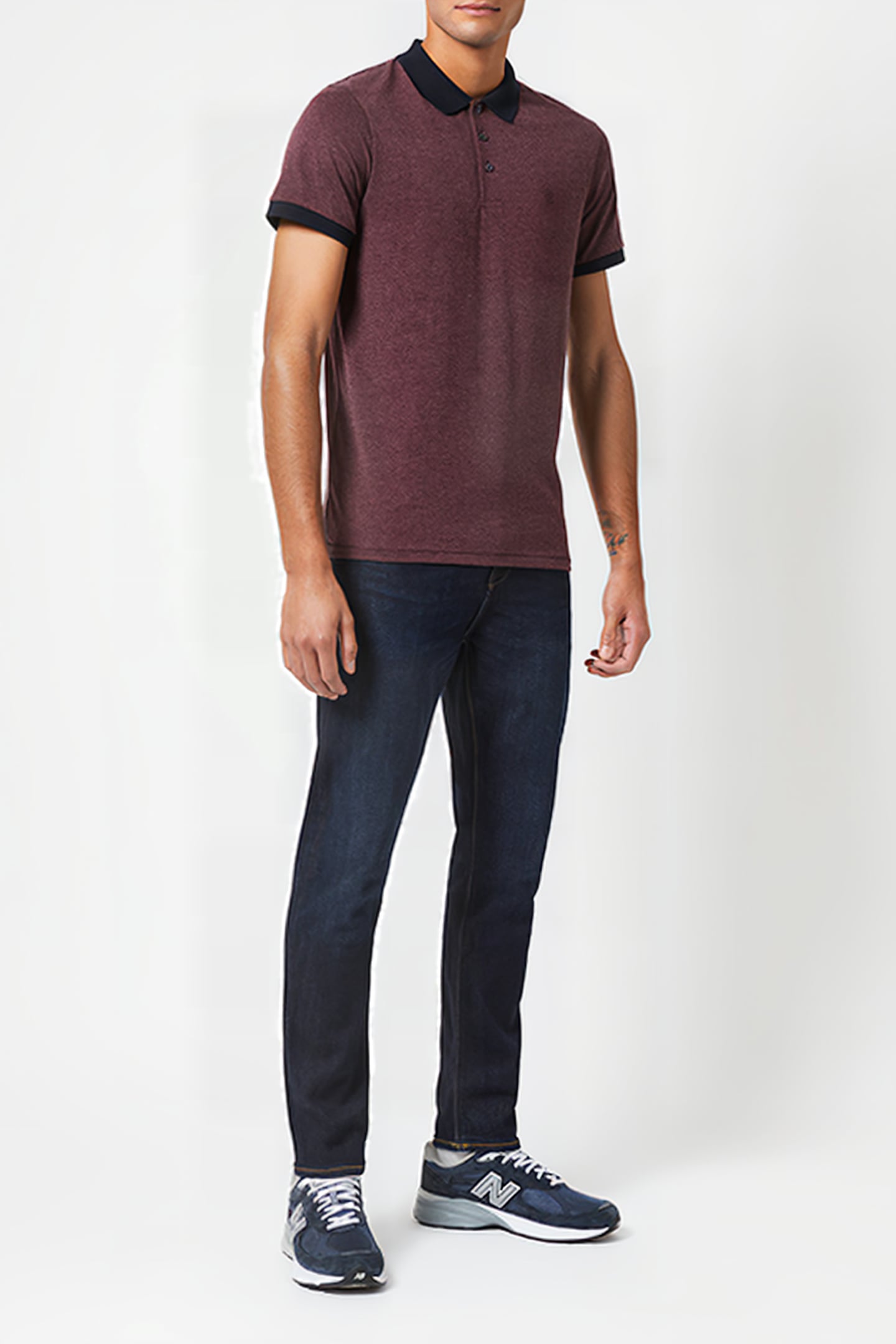 CONTRAST COLLAR POLO SHIRT BORDEAUX MEL/DK NAVY 1