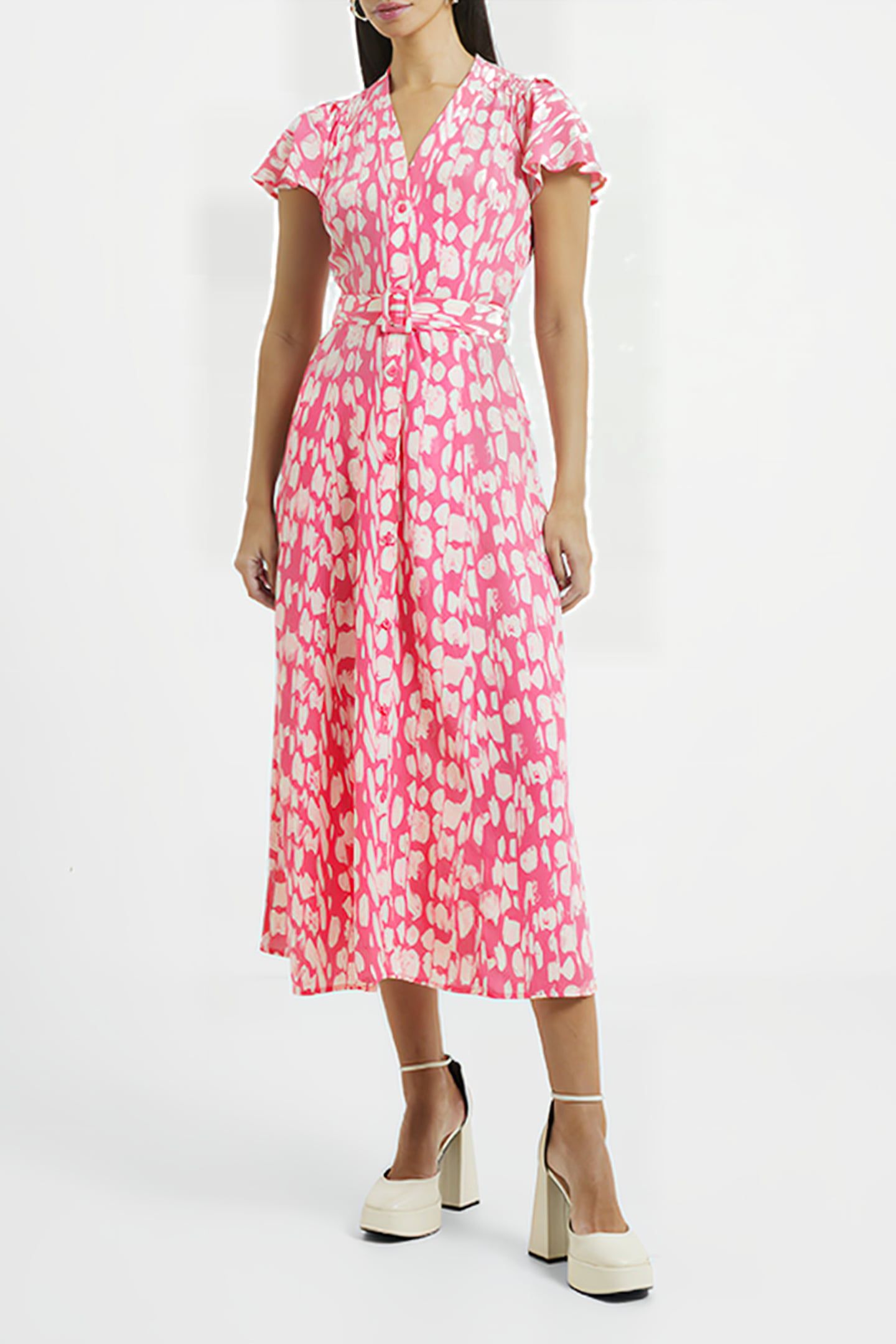 ISLANNA CREPE PRINTED MIDI DRESS CAMELLIA ROSE/CREAM 1