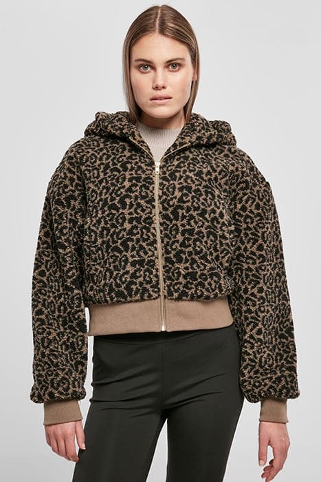 LADIES SHORT OVERSIZED AOP SHERPA JACKET DARKTAUPELEO 1