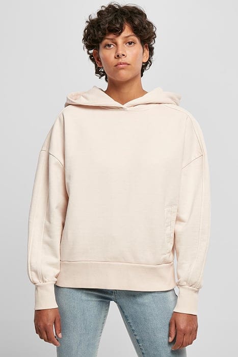 LADIES HEAVY TERRY GARMENT DYE HOODY PINK 1