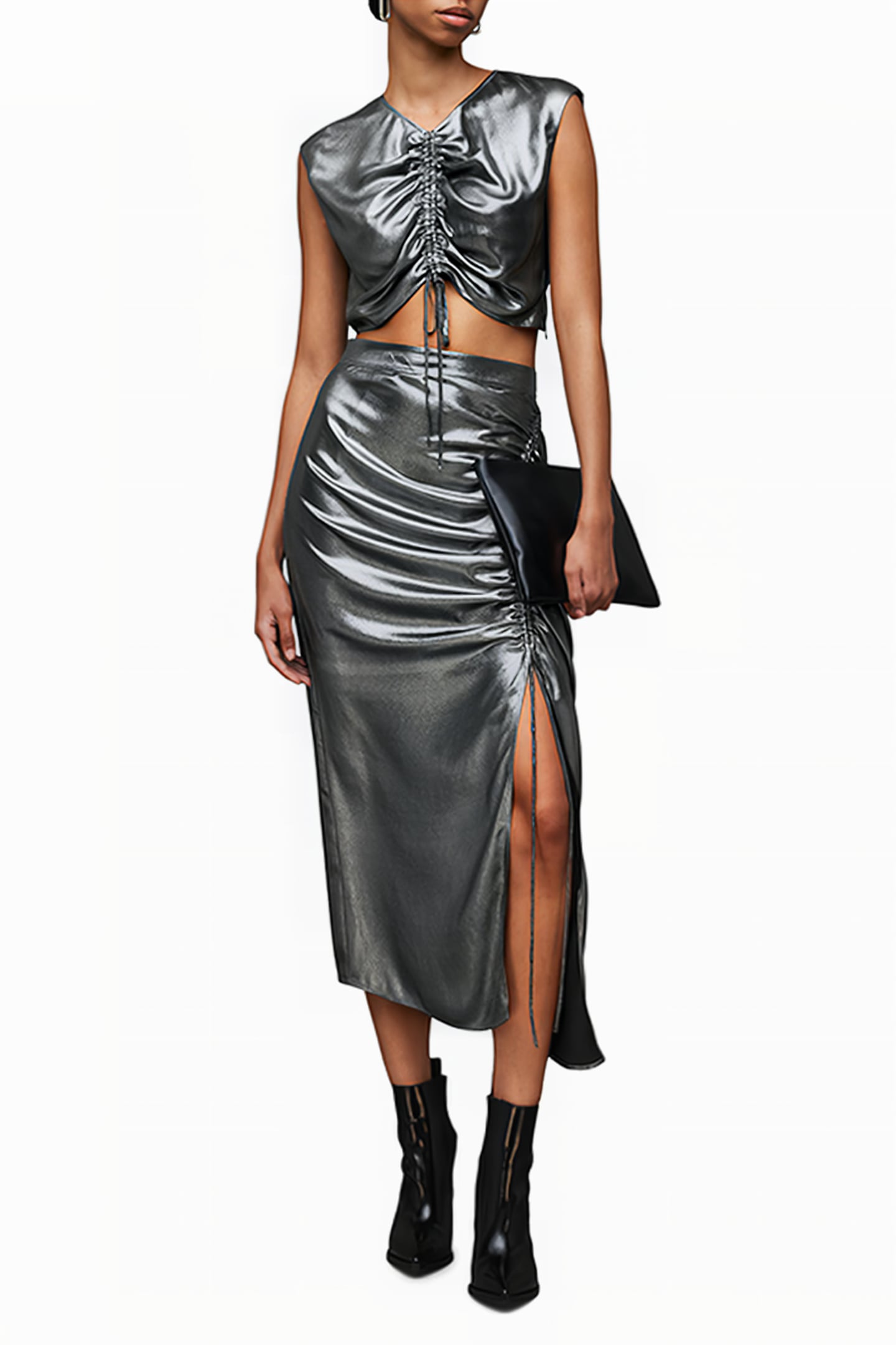 CARLA METALLIC SKIRT GUNMETAL GREY 5