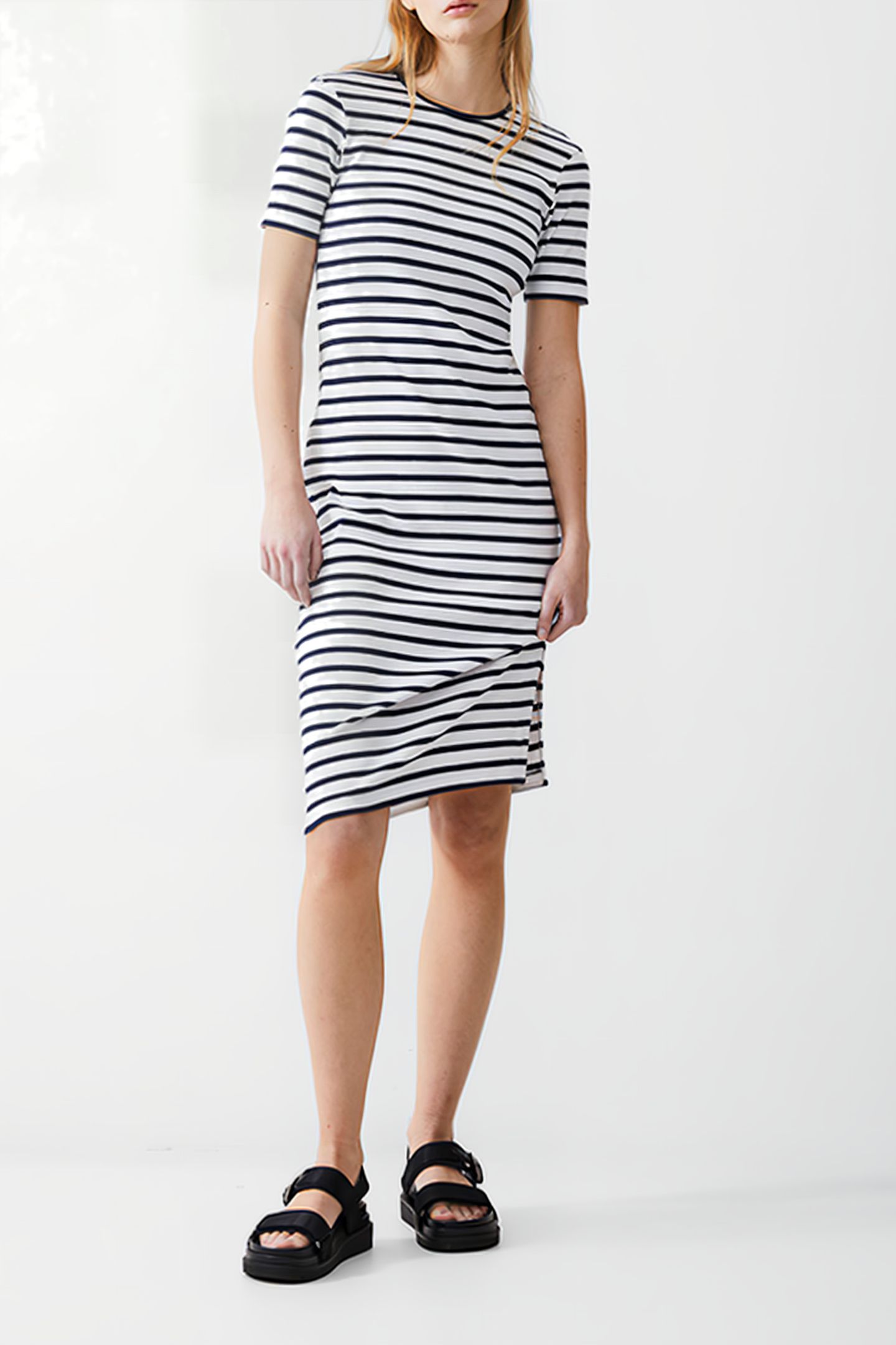 STRIPE RIB DRESS MIDI DK NAVY/WHITE 2