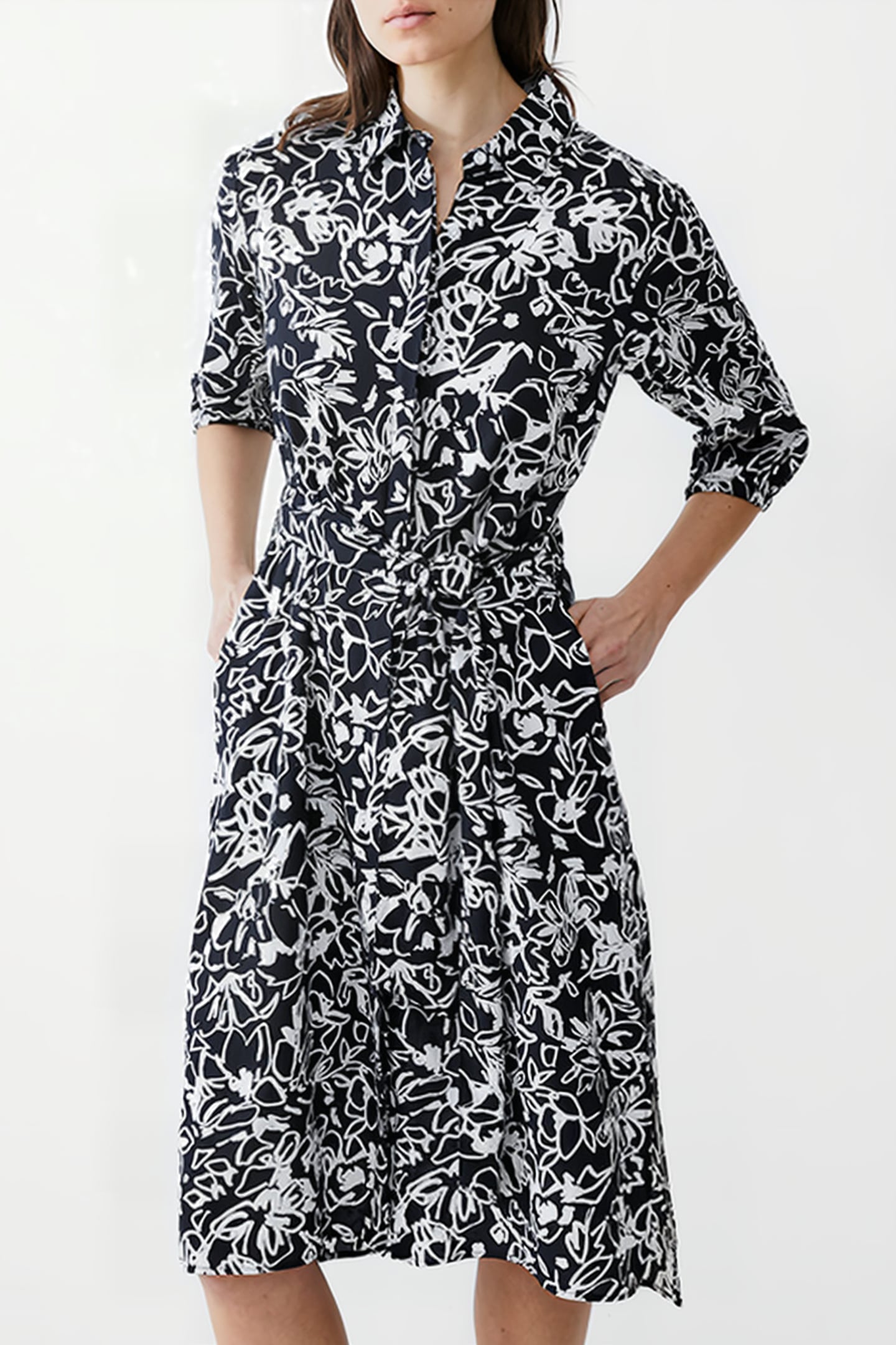FAYOLA SHIRT DRESS MIDI BLACK/WHITE 1