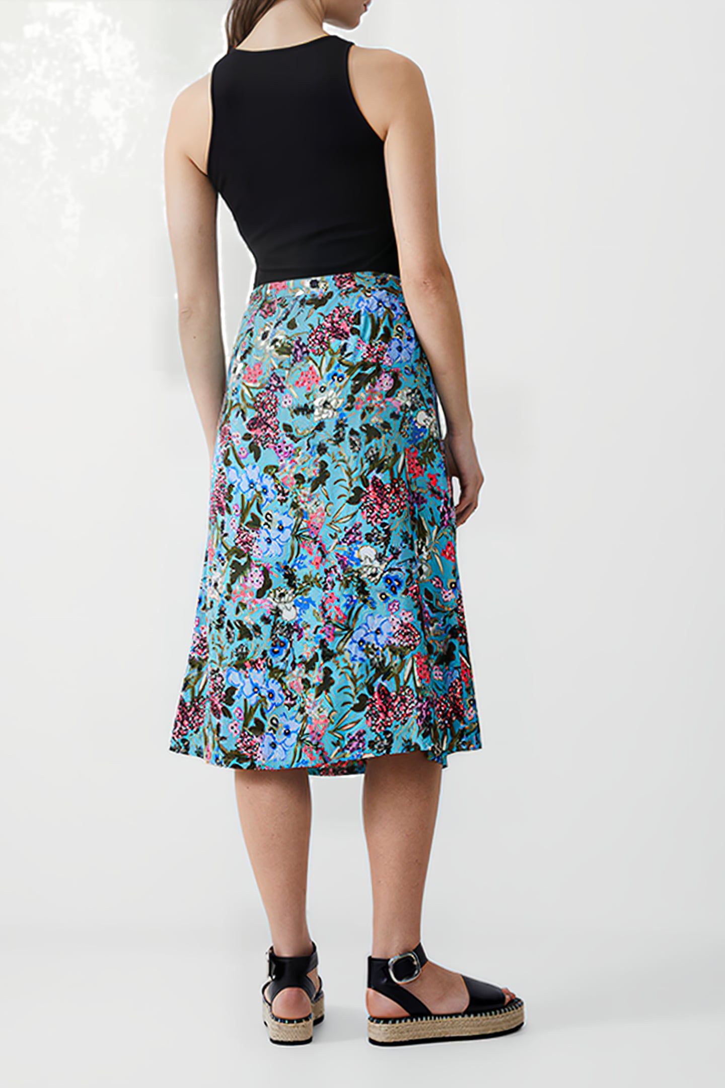 BLOSSOM DRAPEY BTN MIDI SKIRT STILL WATER 3