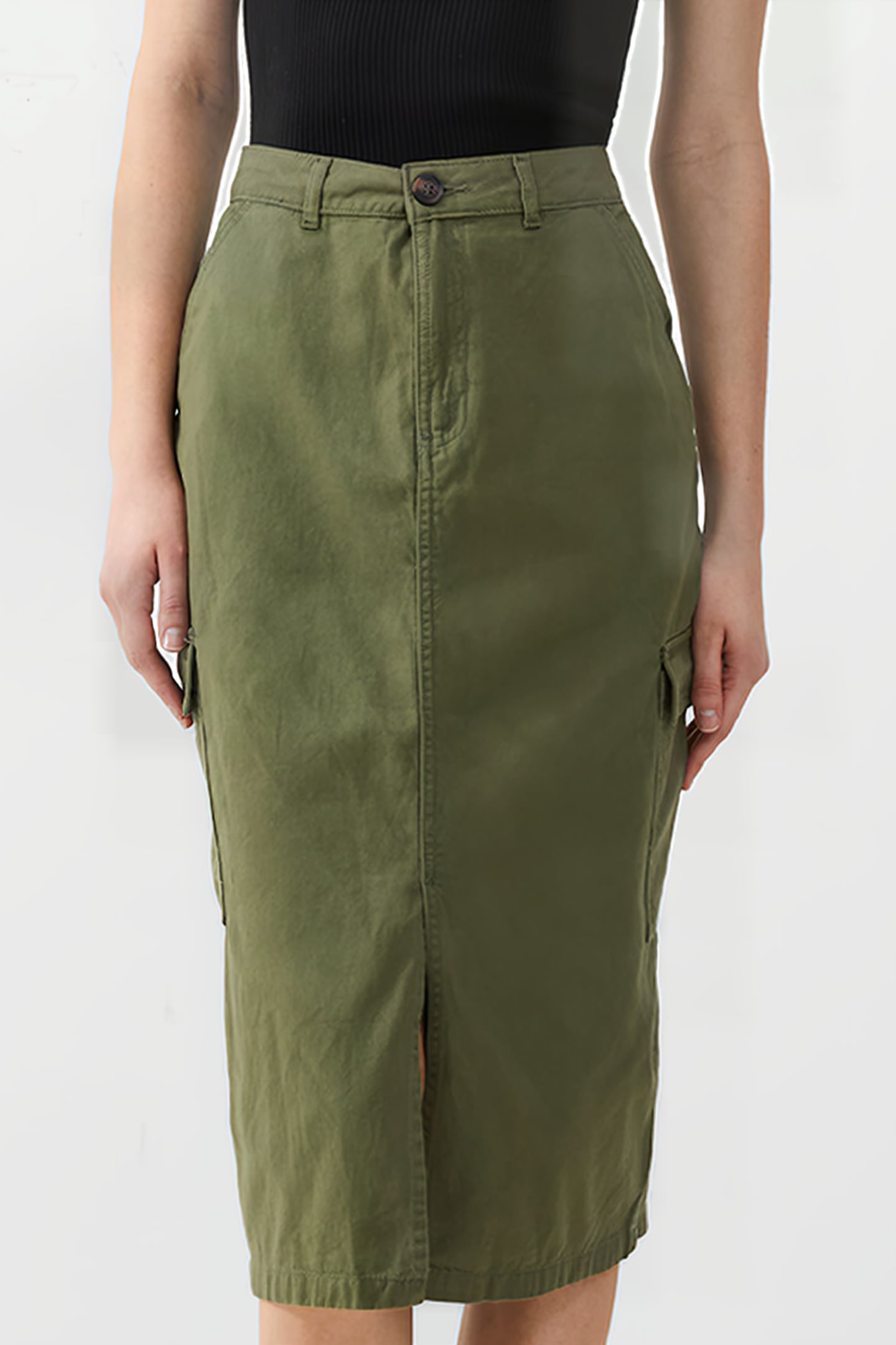 CARGO MIDI SKIRT KHAKI 1